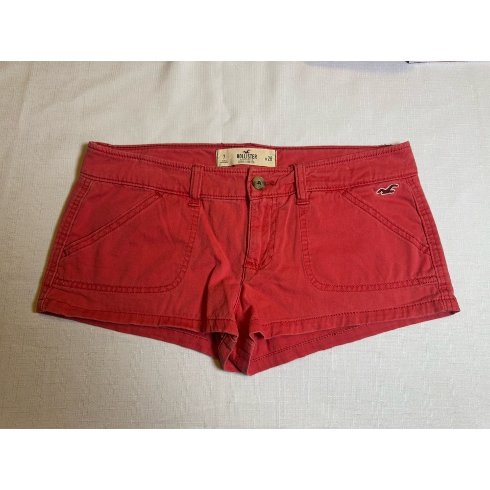Vintage‎ Y2K Hollister Micro Shorts Red Chino Super Stretch Tiny Seagull Size 7